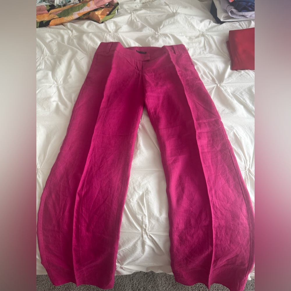 Sisley Fuchsia Linen (100%) Flare Fit Trousers